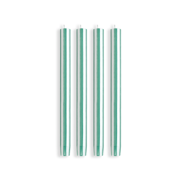 Stripe Dinner Candles - Lawn Green / White