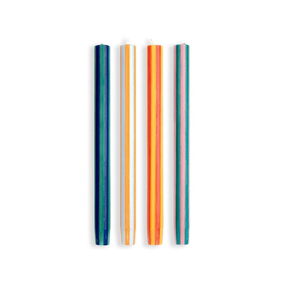 Stripes Dinner Candles - Mixed Set: Colours Contrast 2