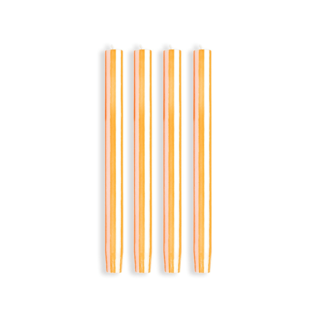 Stripe Dinner Candles - Orange / White