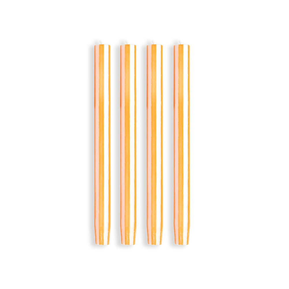 Stripe Dinner Candles - Orange / White
