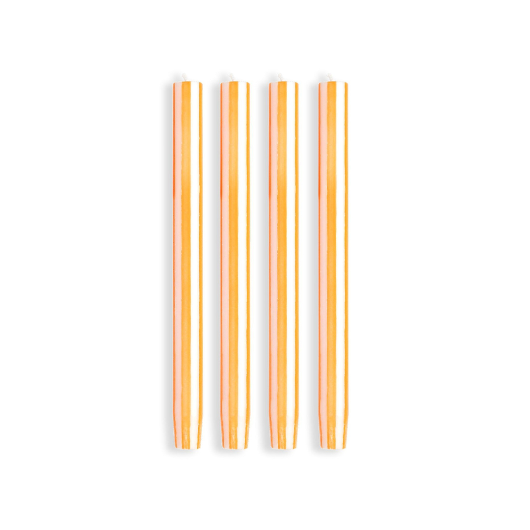 Stripe Dinner Candles - Orange / White