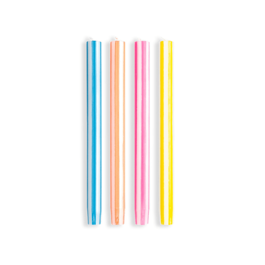 Stripe Dinner Candles - Mixed Set: White Neon 1