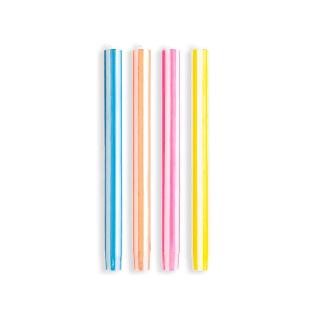 Stripe Dinner Candles - Mixed Set: White Neon 1