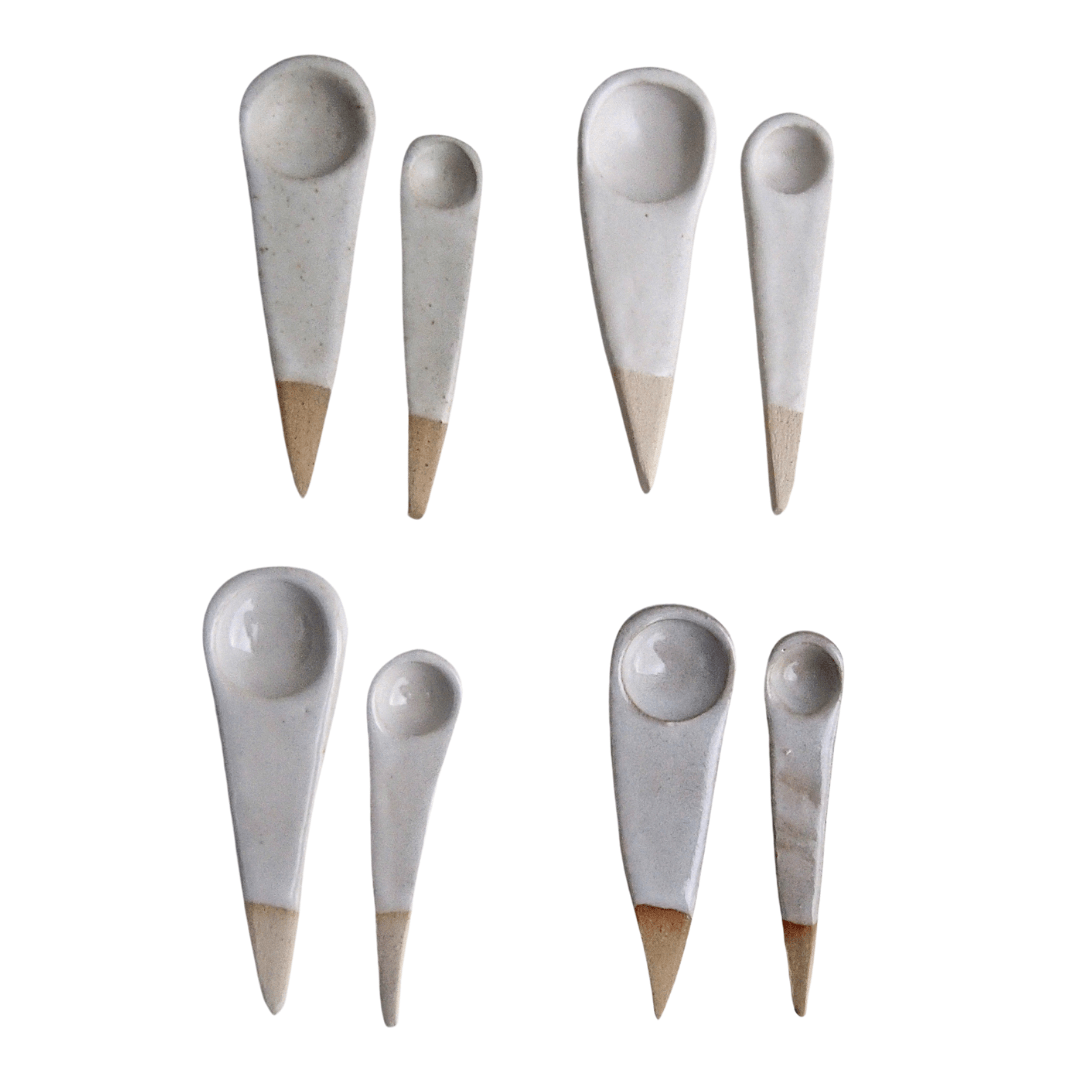 Handmade Mini White Ceramic Salt or Spice Spoon