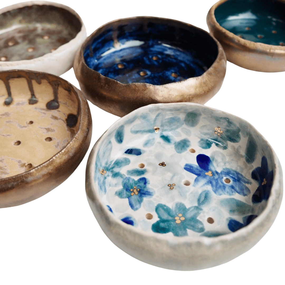 Handmade Large Assorted  Ceramic Soap Dishes with Different Glazes