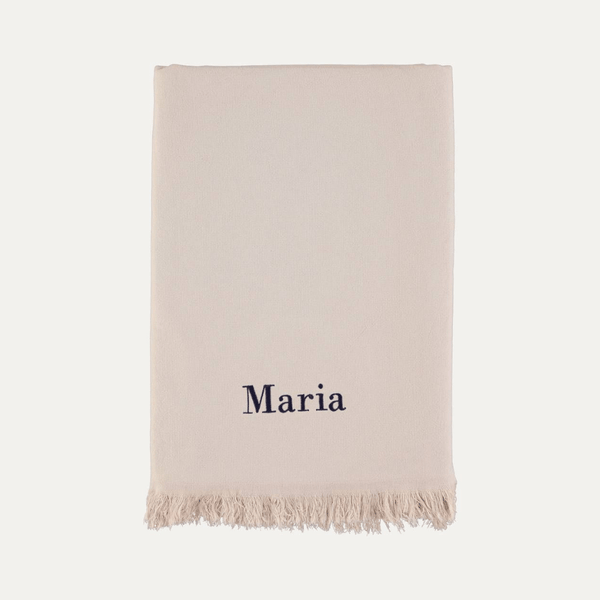 Personalised Beige Beach Towel with Fringe