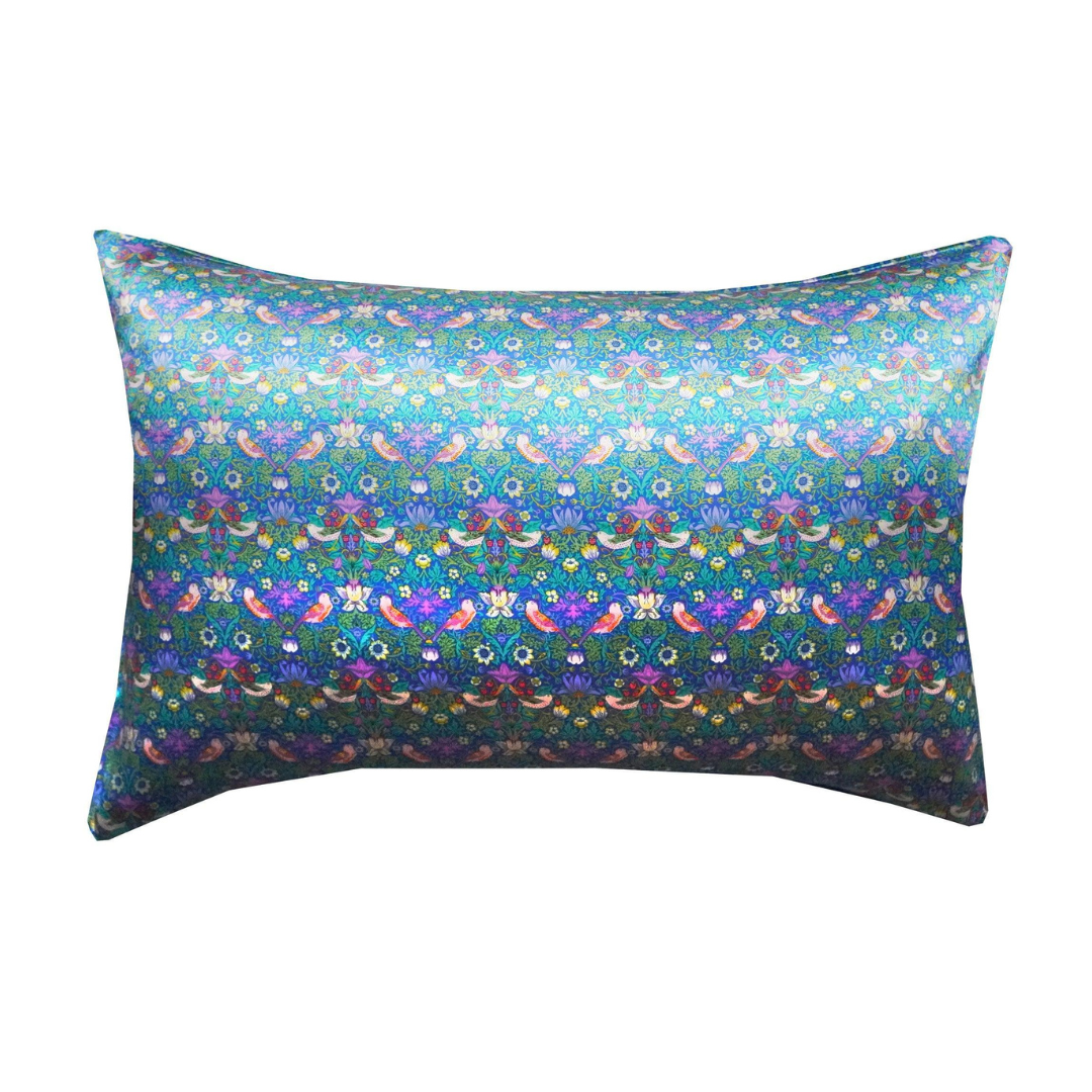 Silk Pillowcase Made With Liberty Fabric Strawberry Thief Green