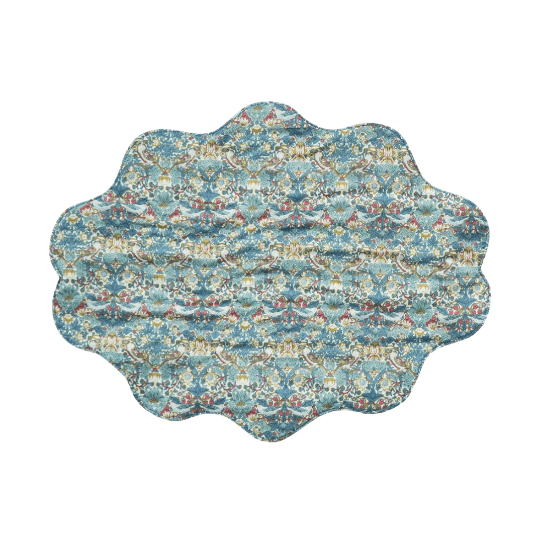Reversible Wavy Placemat Made With Liberty Fabric Thorpe Rust & Strawberry Thief Spring Blue