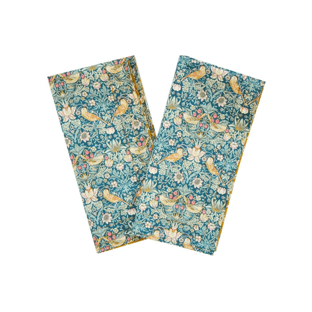 Reversible Stitch Napkin Set Made With Liberty Fabric Strawberry Thief & Capel