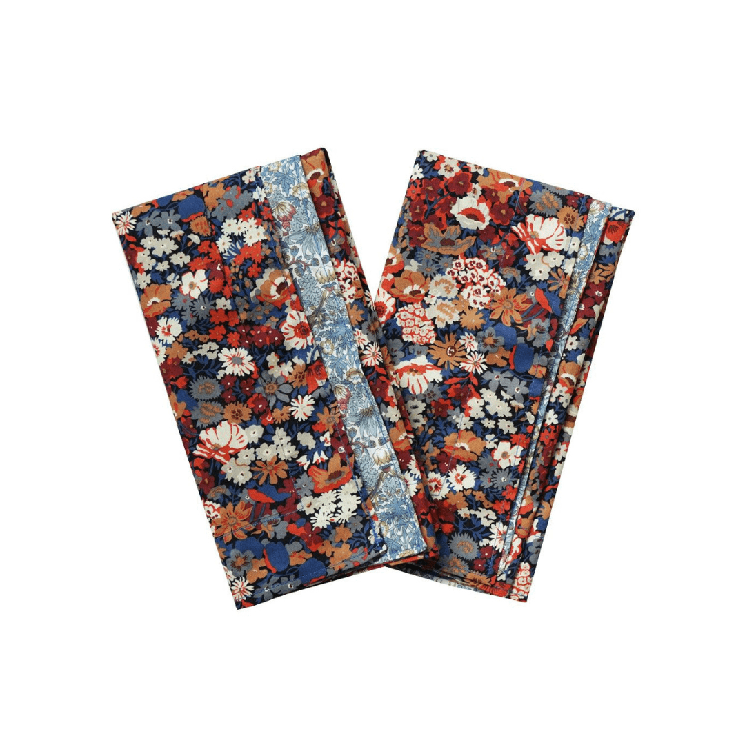 Reversible Wavy Napkin Set Made With Liberty Fabric Thorpe Rust & Strawberry Thief Spring Blue