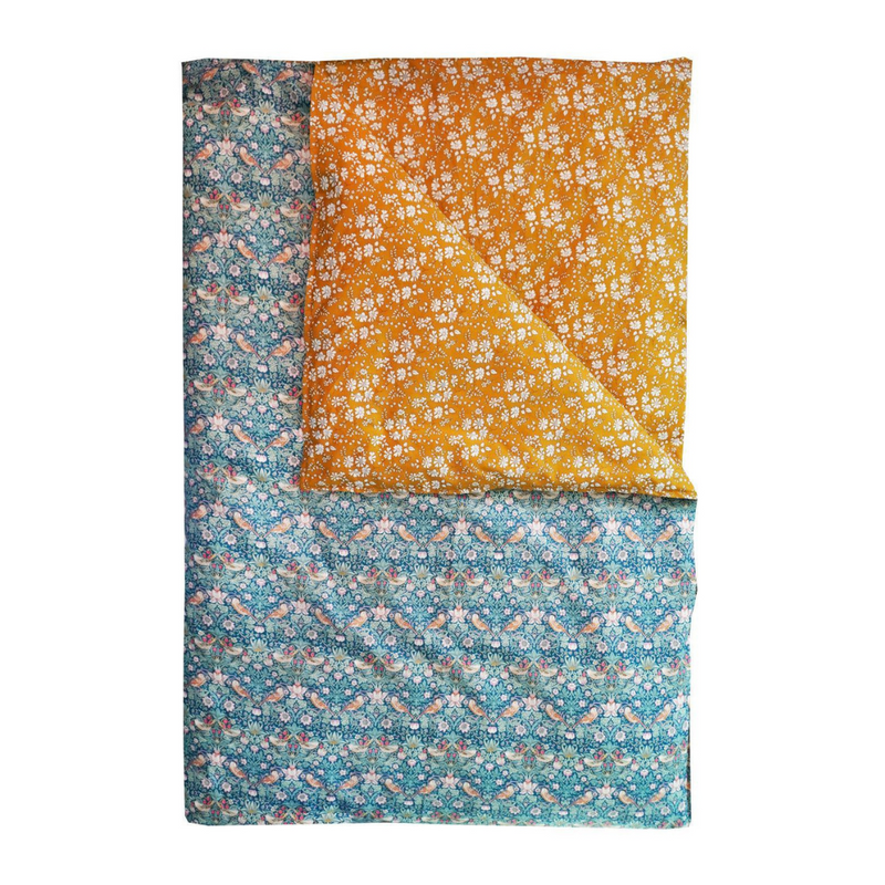 Reversible Heirloom Quilt Made With Liberty Fabric Strawberry Thief & Capel Mustard