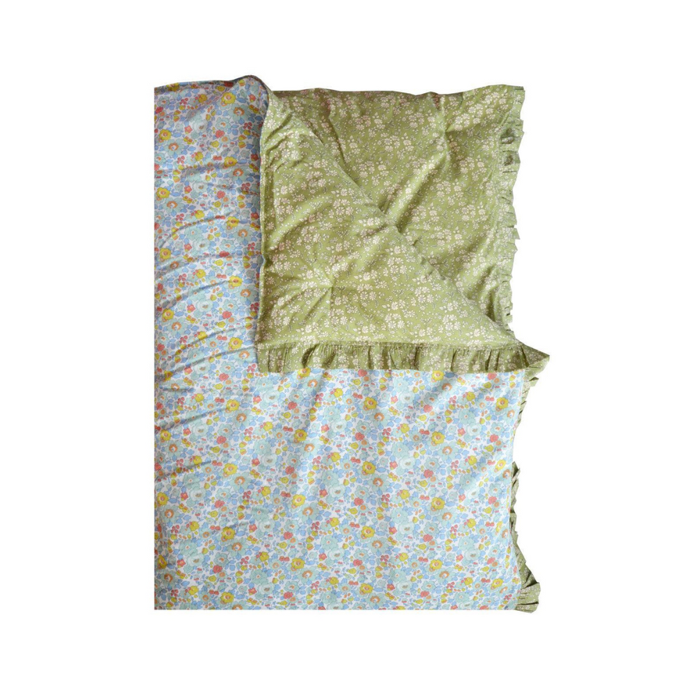 Reversible Ruffle Edge Heirloom Quilt Made With Liberty Fabric Betsy Sage & Capel Pistachio