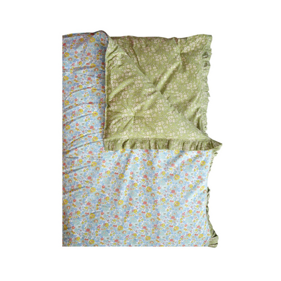 Reversible Ruffle Edge Heirloom Quilt Made With Liberty Fabric Betsy Sage & Capel Pistachio