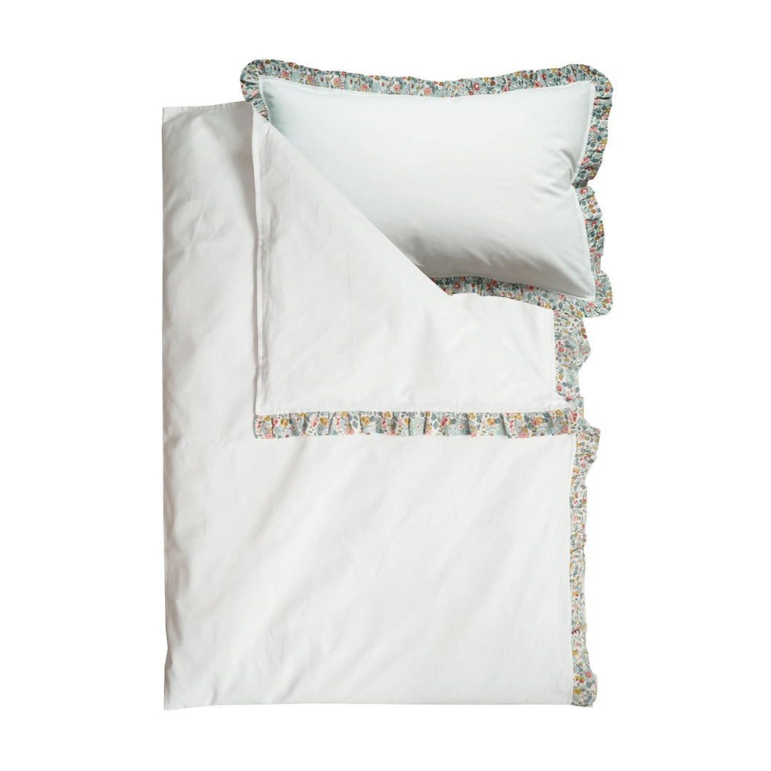 Frill Edge White Bedding Made With Liberty Fabric Betsy Grey