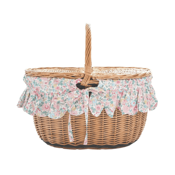 Oval Picnic Basket made with Liberty Fabric Betsy Blossom Pink