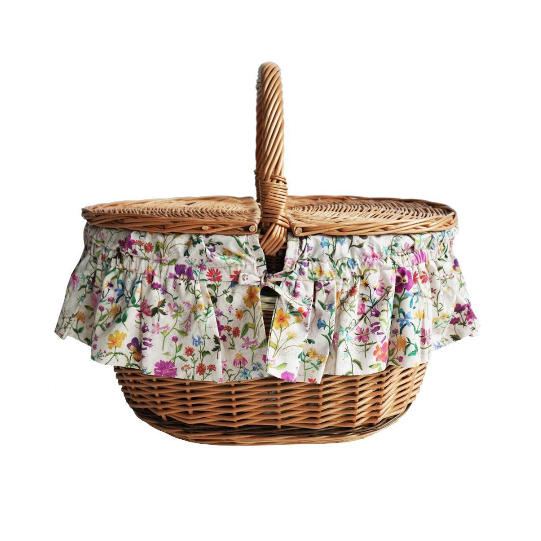 Oval Picnic Basket Made With Liberty Fabric Linen Garden