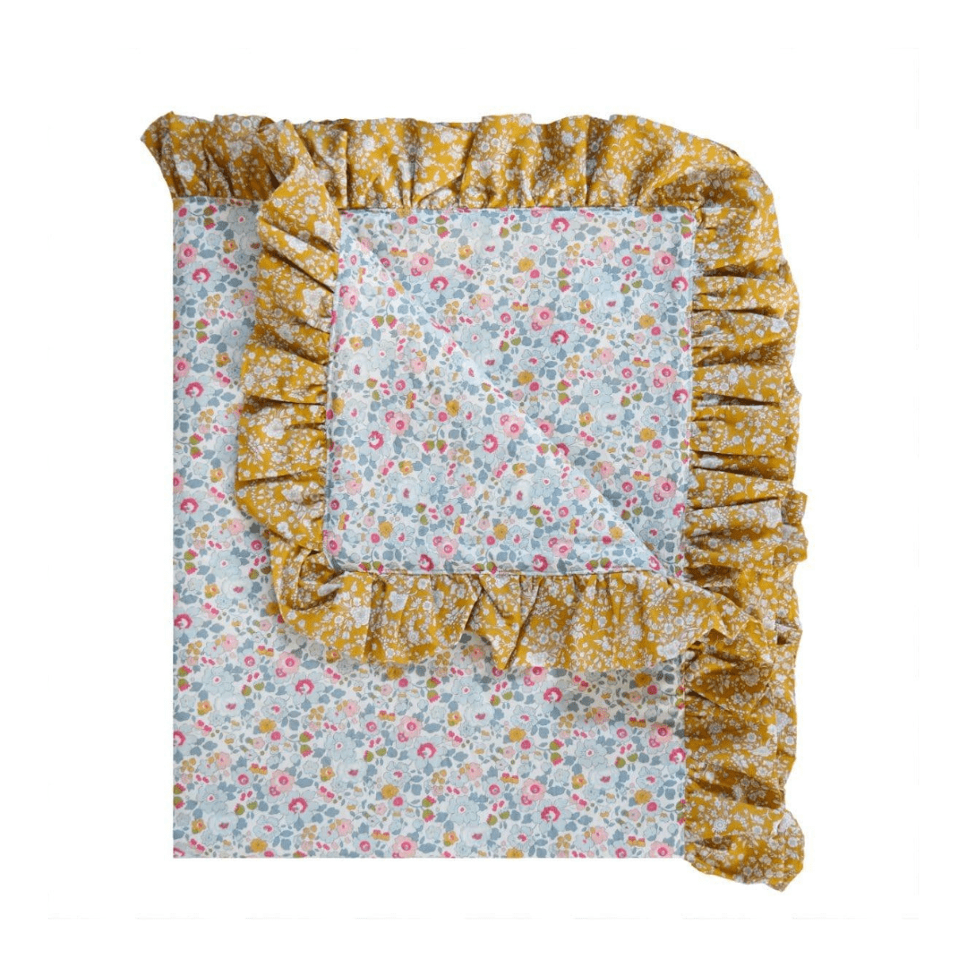 Ruffle Edge Bedspread Made With Liberty Fabric Betsy Grey & Capel Mustard