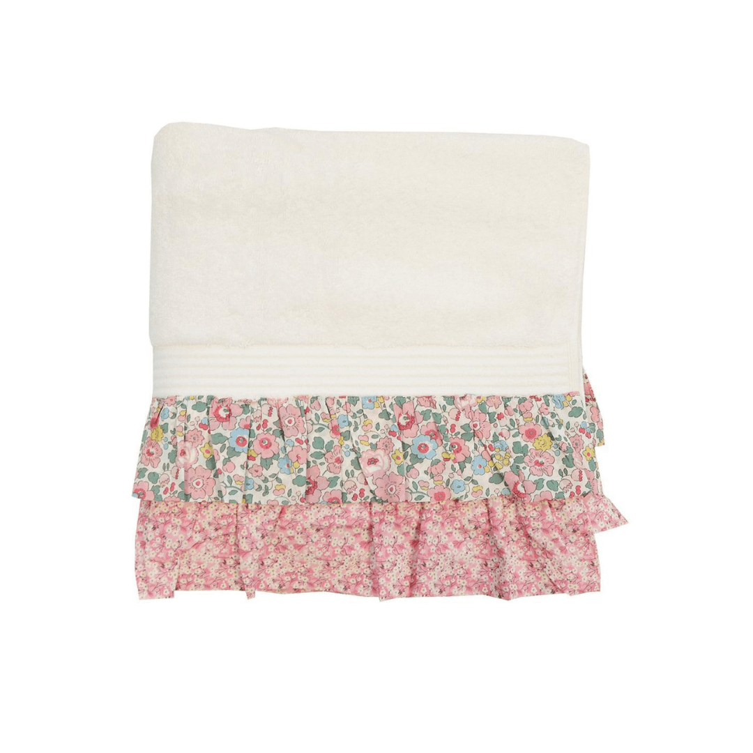 Ruffle Edge Towel Made With Liberty Fabric Betsy Blossom Pink & Mitsi Valeria