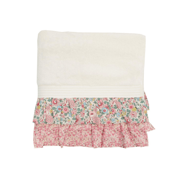 Ruffle Edge Towel Made With Liberty Fabric Betsy Blossom Pink & Mitsi Valeria