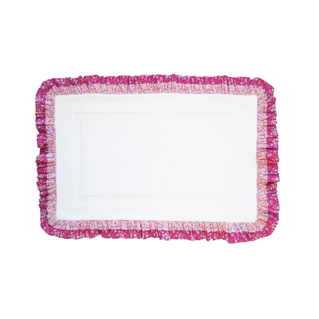 Ruffle Edge Bath Mat Made With Liberty Fabric Mitsi Valeria & Capel Fuchsia