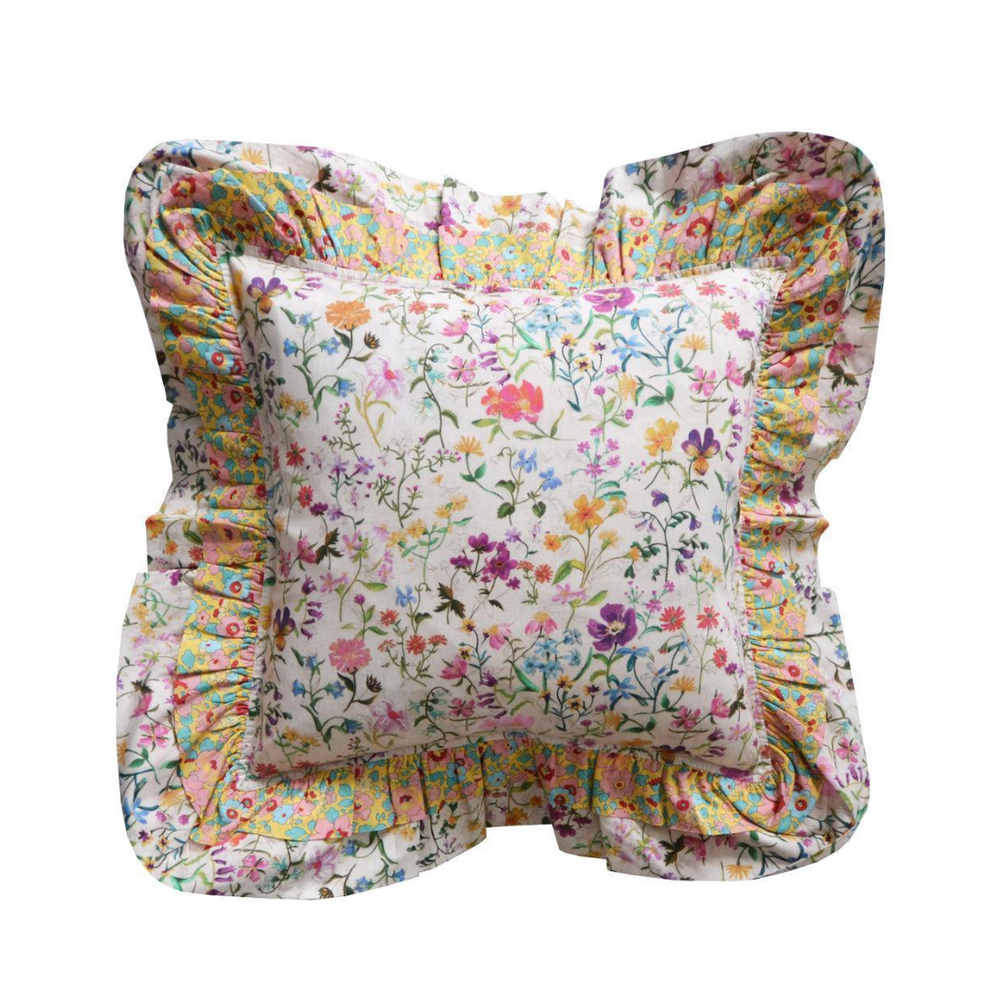 Double Ruffle Cushion Made With Liberty Fabric Linen Garden