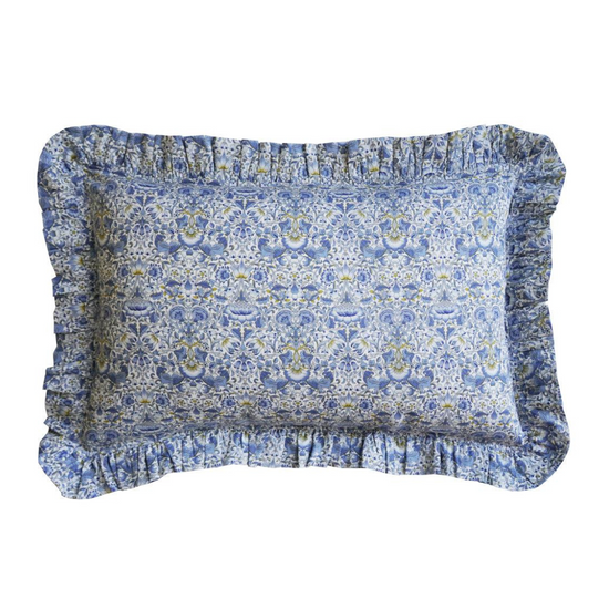 Oblong Ruffle Cushion Made With Liberty Fabric Lodden China Blue