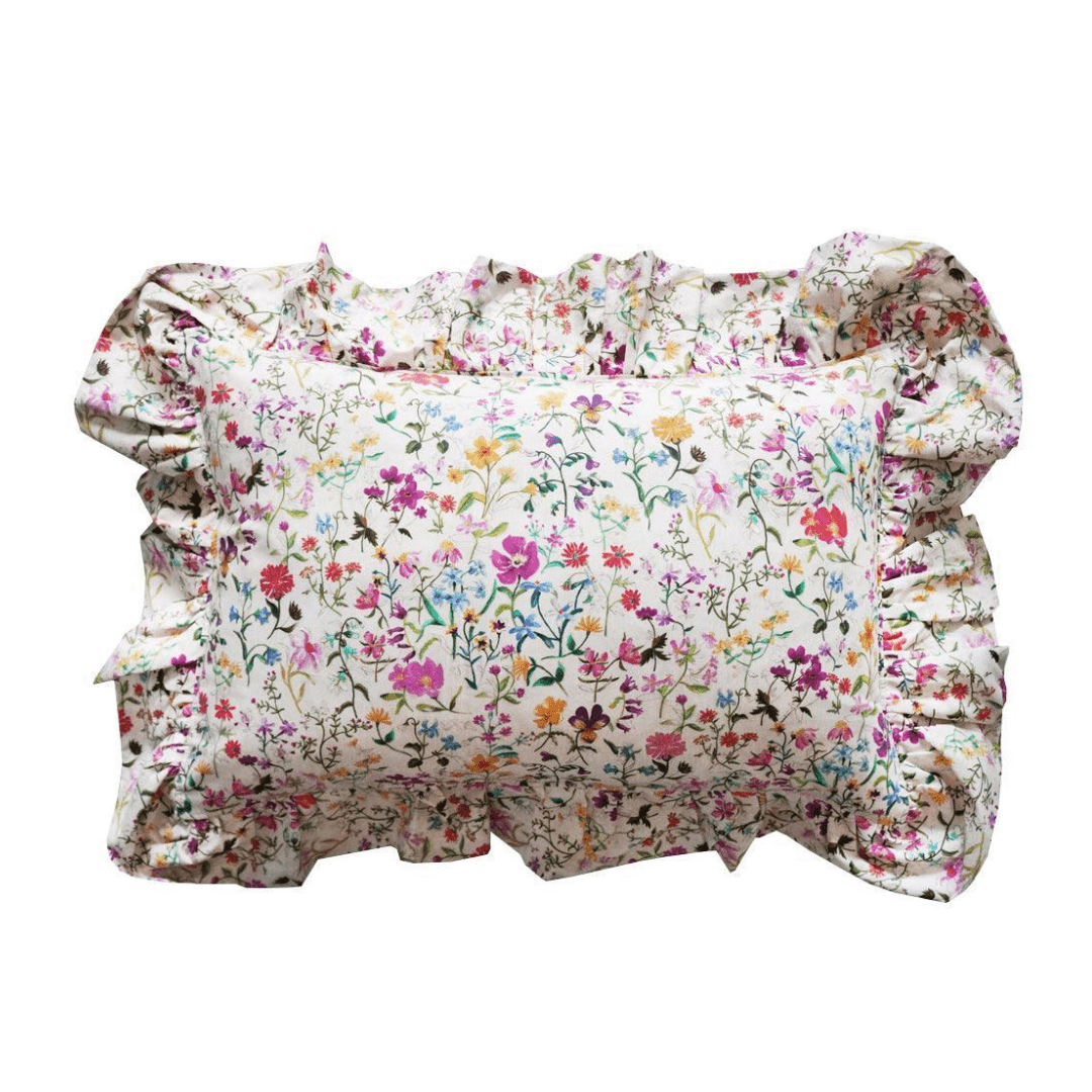 Oblong Ruffle Cushion Made With Liberty Fabric Linen Garden