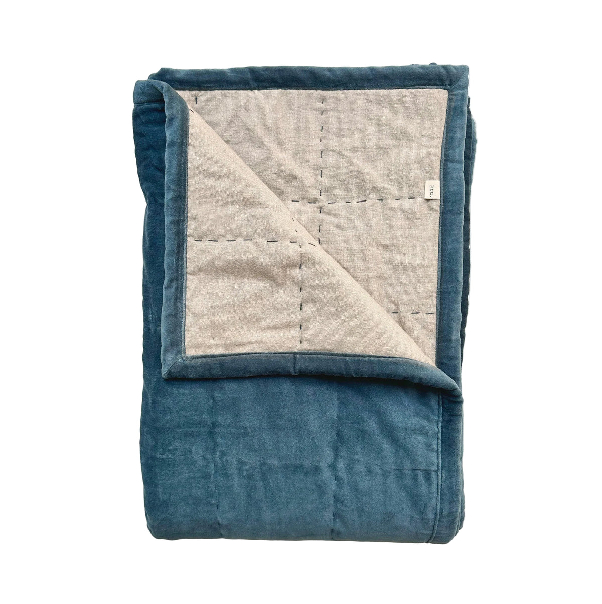 Hand Quilted Velvet Quilt Petrol Blue