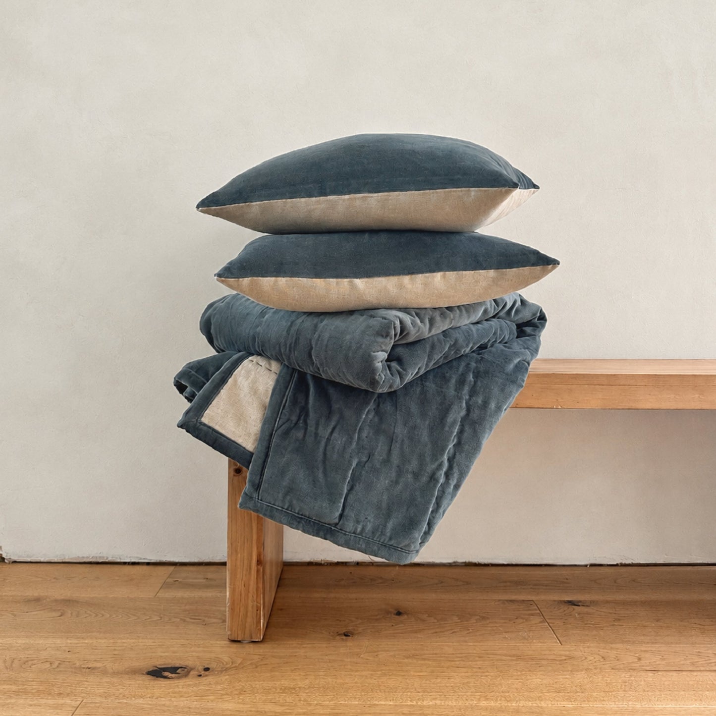 The Velvet And Linen Cushion Petrol Blue