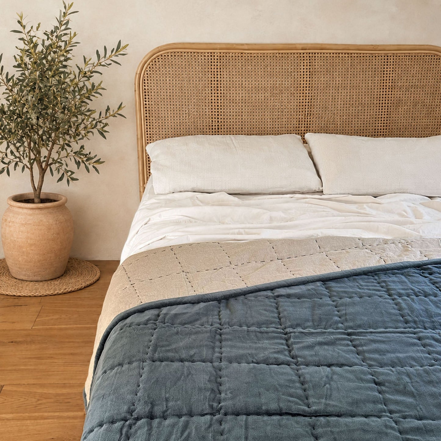 Hand Quilted Velvet Quilt Petrol Blue