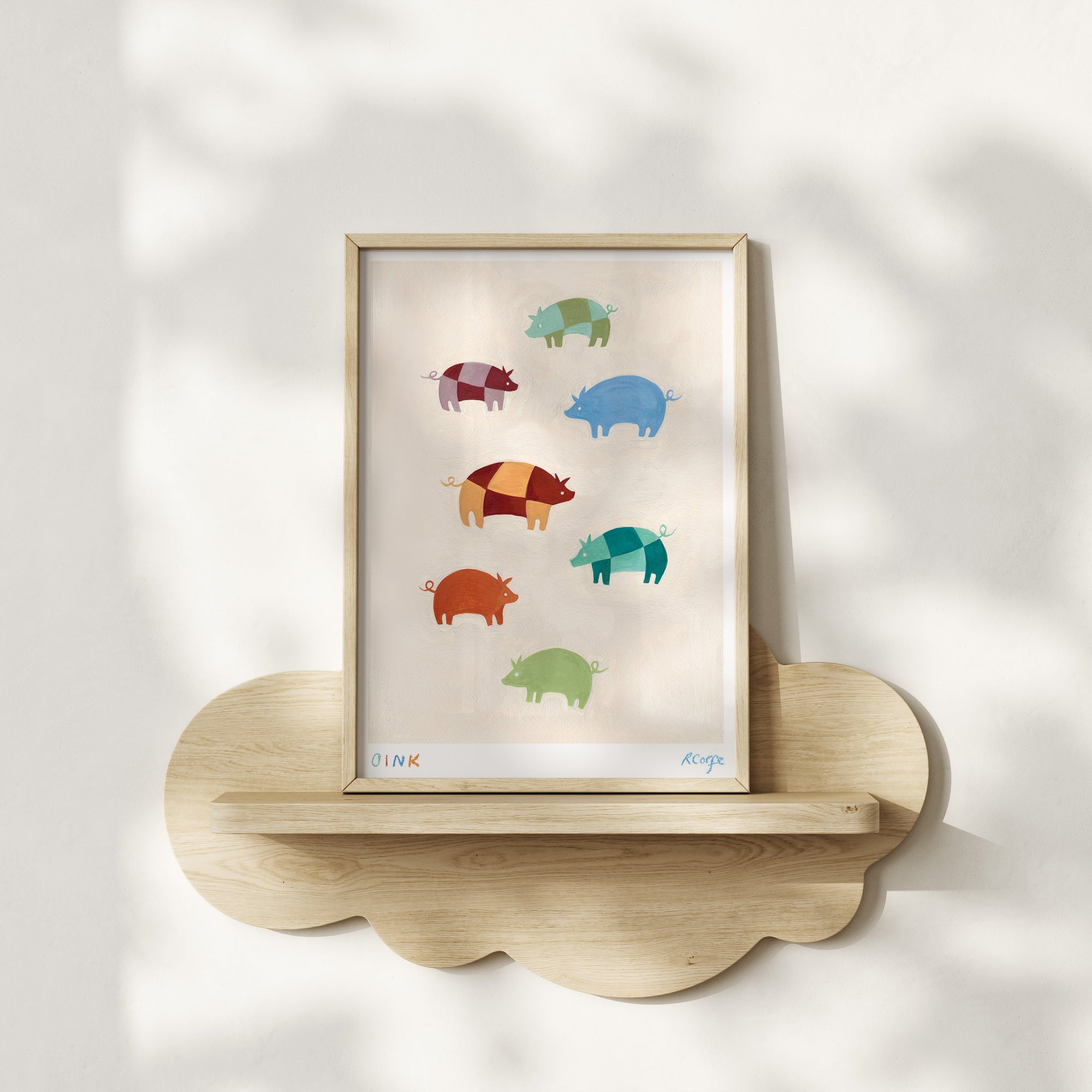 Oink Patchwork Pigs Art Print
