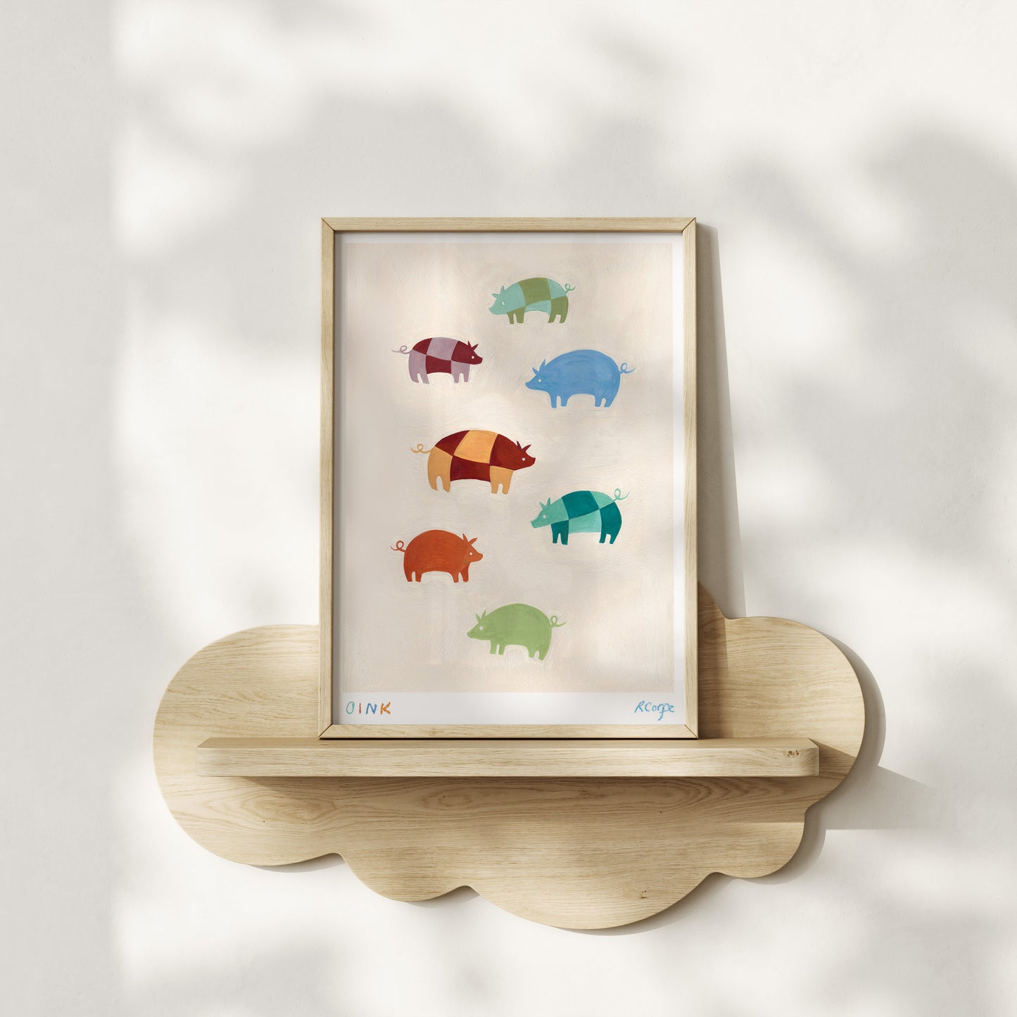 Oink Patchwork Pigs Art Print