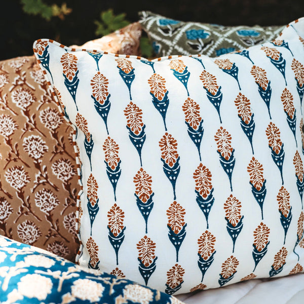 Bahaar Lumbar Throw Pillow Cover - Mustard & Blue