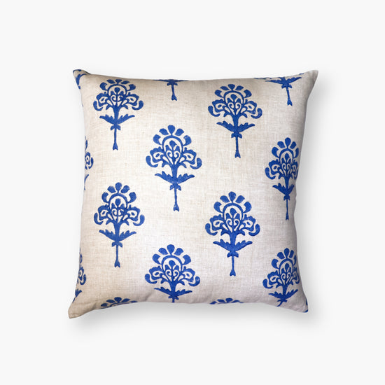 Blue Harmony - Pure Linen Block Printed Throw Pillow Cover - 20X20"
