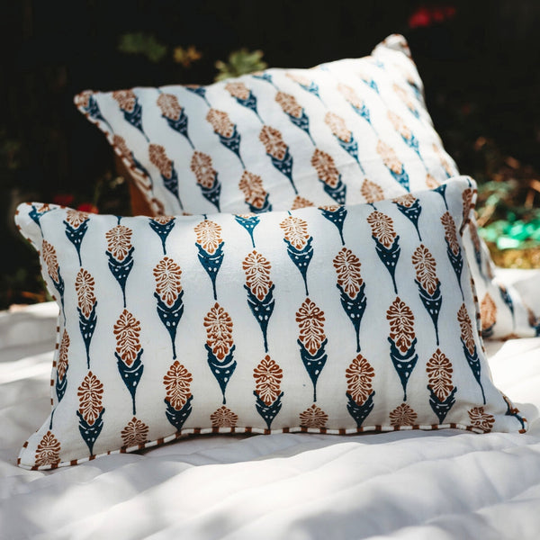 Bahaar Lumbar Throw Pillow Cover - Mustard & Blue