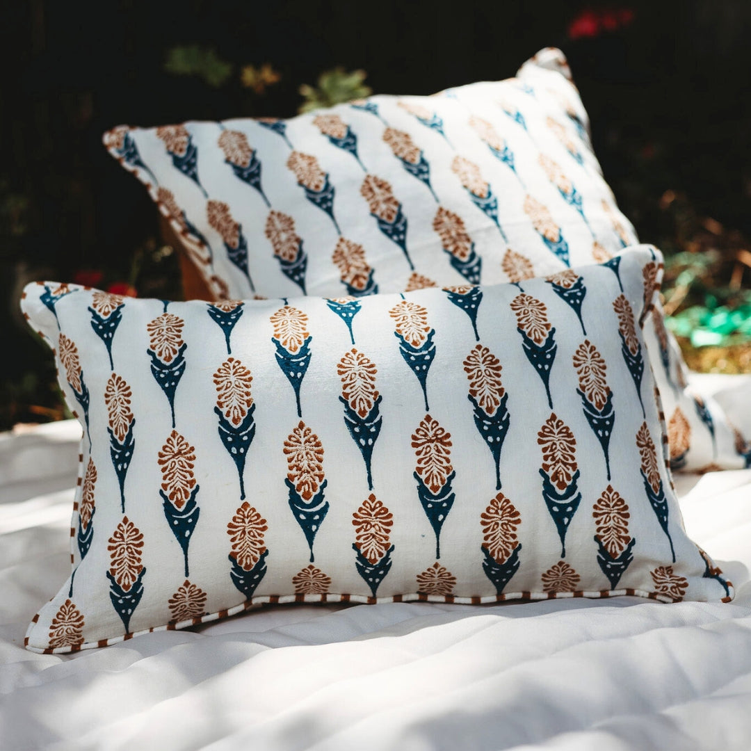 Bahaar Lumbar Throw Pillow Cover - Mustard & Blue