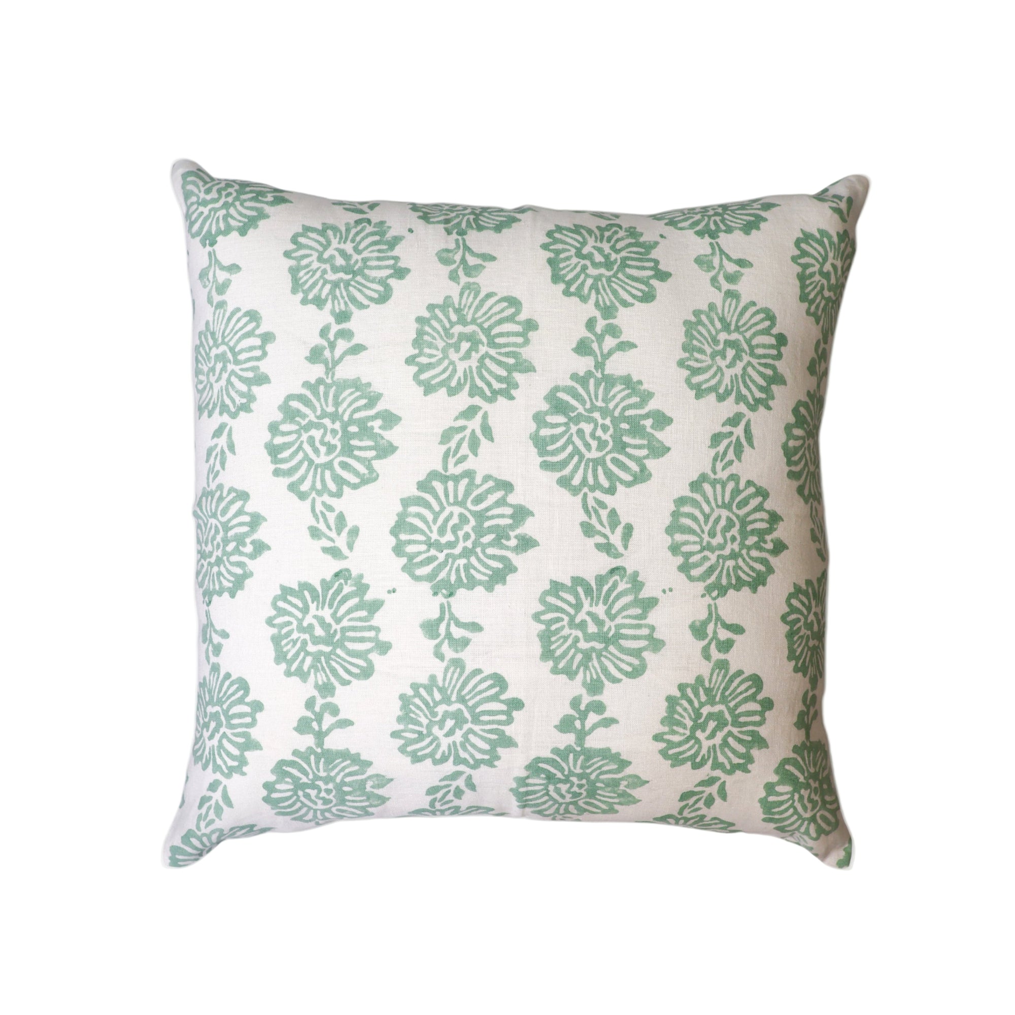 Marigold Elegance - Pure Linen Block Printed Throw Pillow Cover - 20X20"
