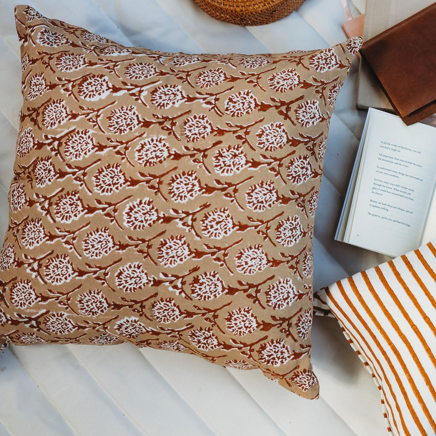 Nikhar Pure Linen Throw Pillow Cover - Chai Brown