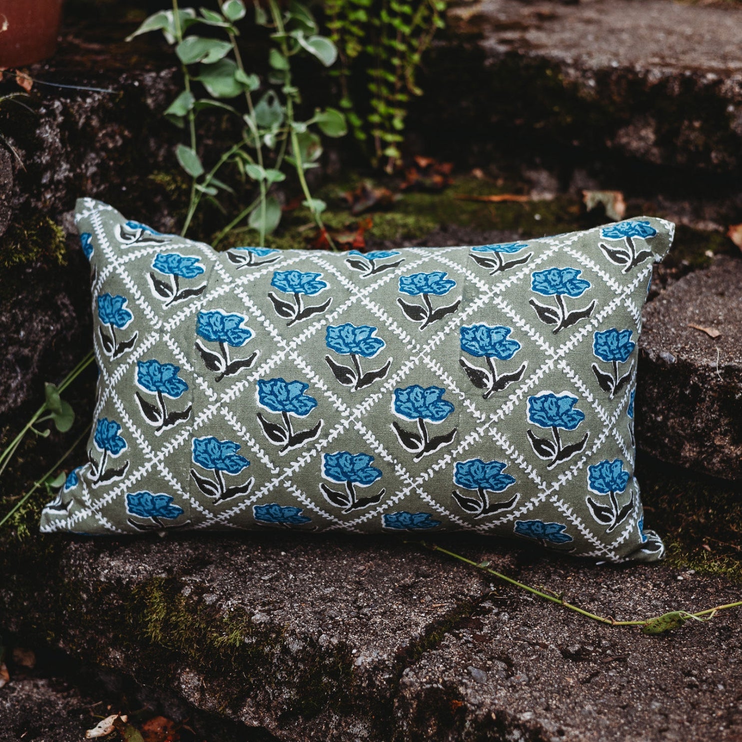 Noor Throw Pillow Cover - Olive & Blue