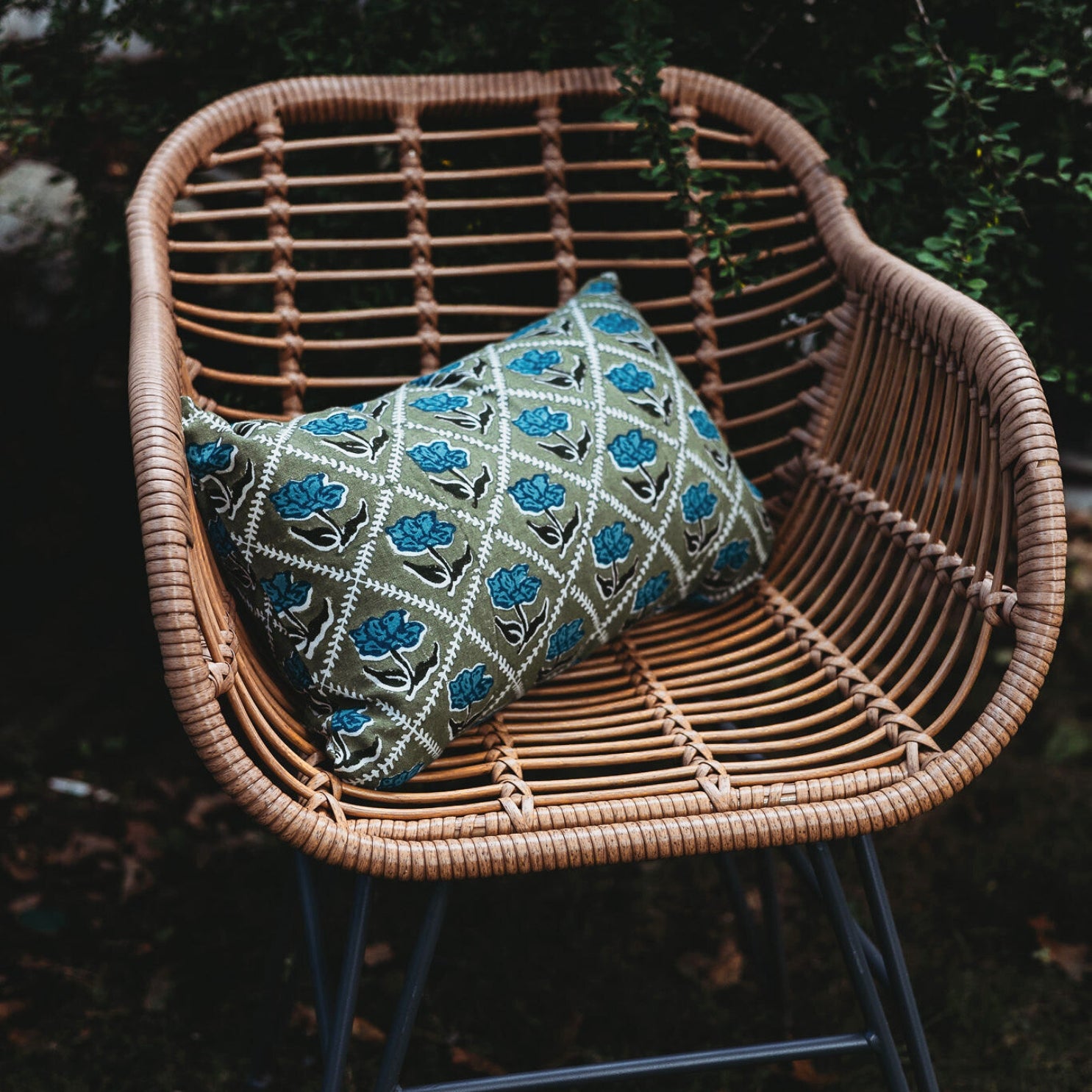 Noor Throw Pillow Cover - Olive & Blue