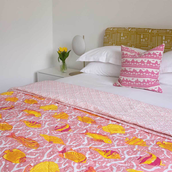 Pink Belle Mare Woven Cushion Cover