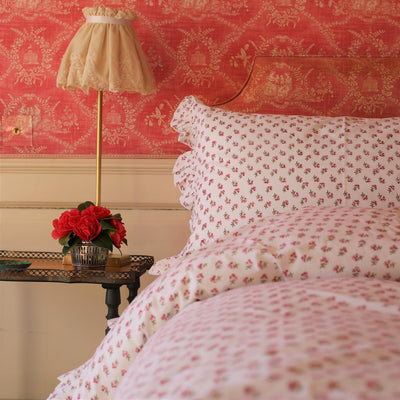 Pink Ditsy Ruffle Cotton Hand Block Duvet Cover 