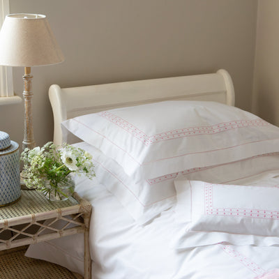 Pink Matilda cotton Embroidered Duvet Cover with Oxford Border
