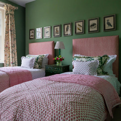 Pink Block Printed Cotton Reversible Quilt/ Bedspread/ Throw