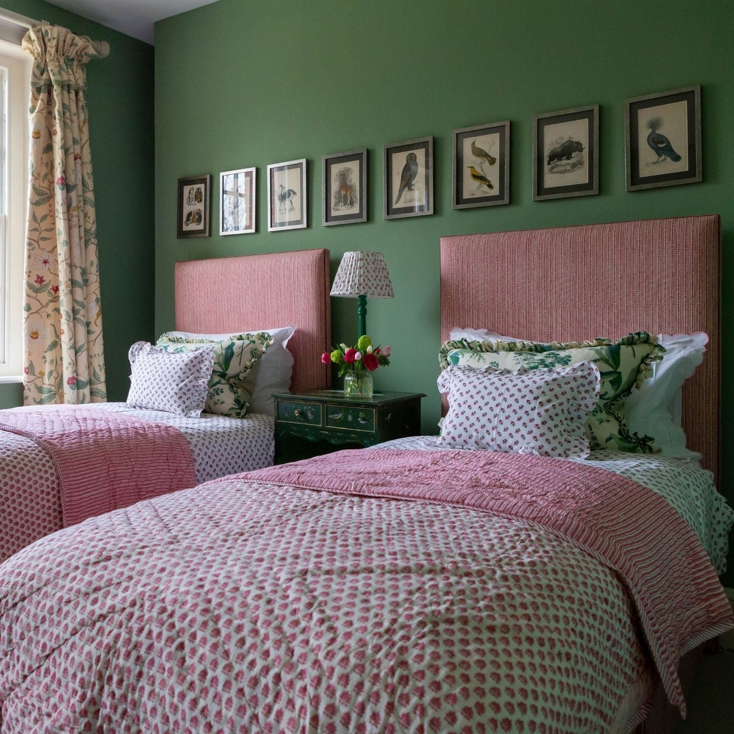 Pink Block Printed Cotton Reversible Quilt/ Bedspread/ Throw
