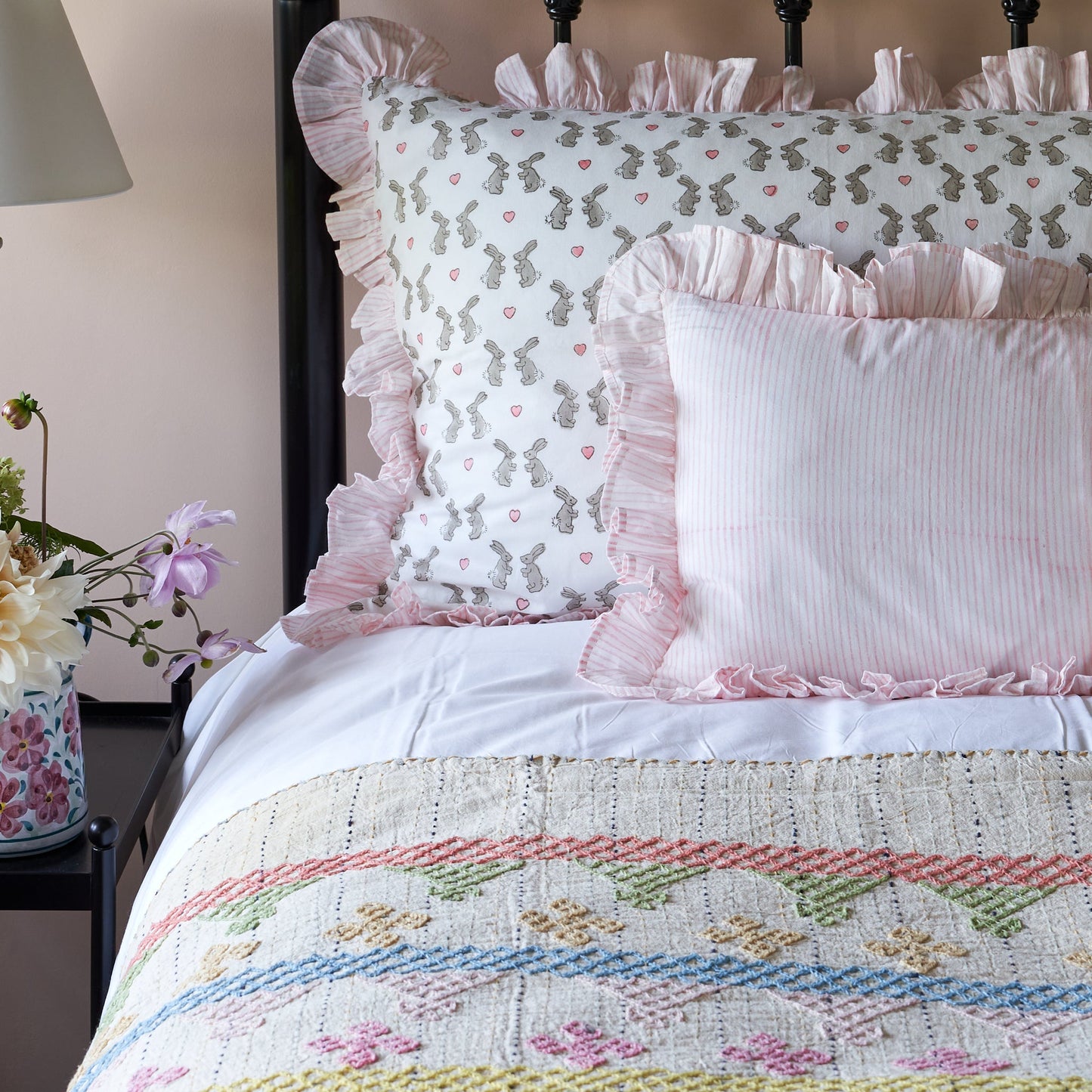 Pink Bunny Ruffle Baby Pillowcase