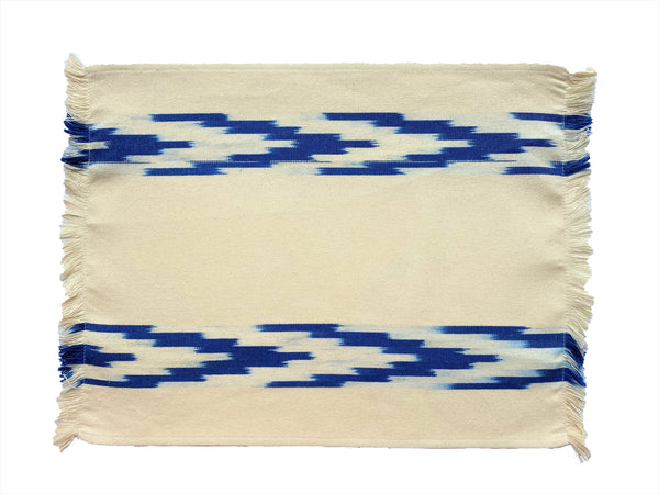 Fabric Placemat - Cream With Blue Ikat Chevron