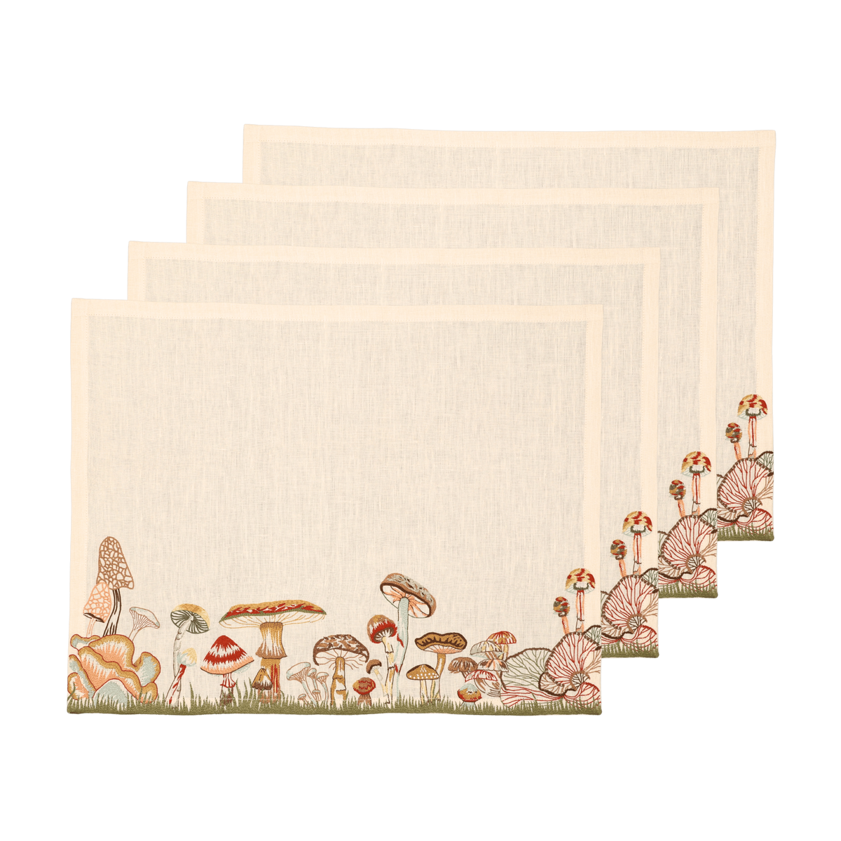 Hand Embroidered Woodland Forage Placemats 14" × 18" (Set of 4)