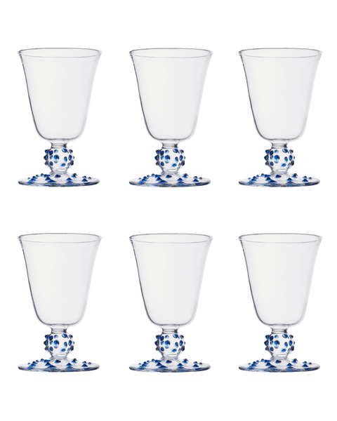 Blue Pom Wine Glass - Set of Six