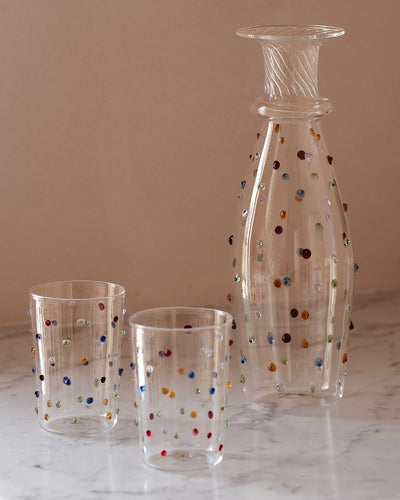 Pom Glass Water Tumbler Set of four Multicoloured and Glass Pom Water Carafe Multicoloured 2